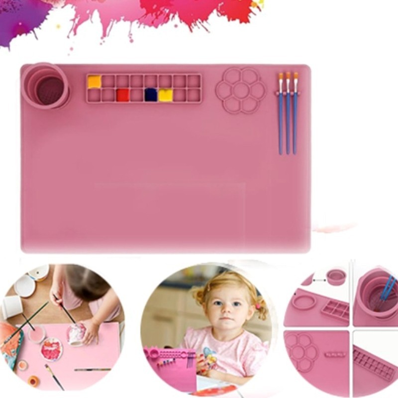 YJCNELCR Tapete Artesanal De Silicone Com Copo De Limpeza Bandeja De Pintura Paleta De Poço E Suporte De Pincel