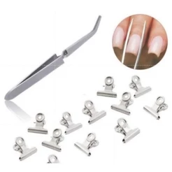 Kit 12 Presilhas + 1 Pinça Unha Especial Para Curvatura C para fazer longamento unha