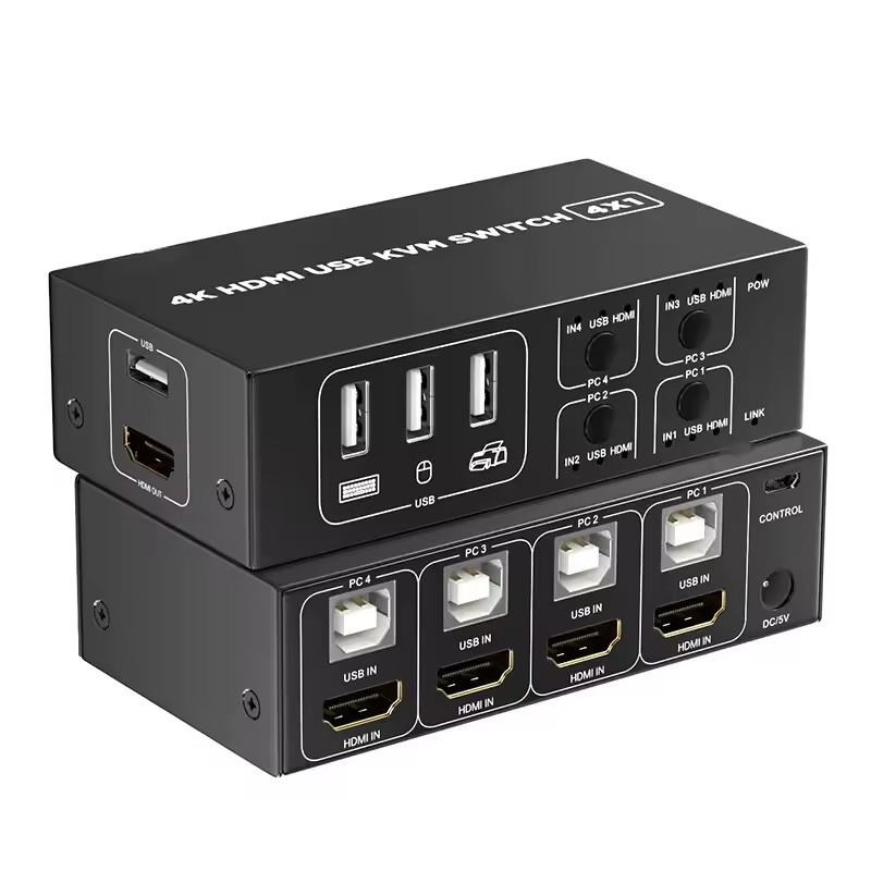 4 Portas USB 2.0 4x1 HDMI KVM Switcher 4K 60Hz Fr Laptop PC Share Monitor Mouse Teclado Webcam Câmera
