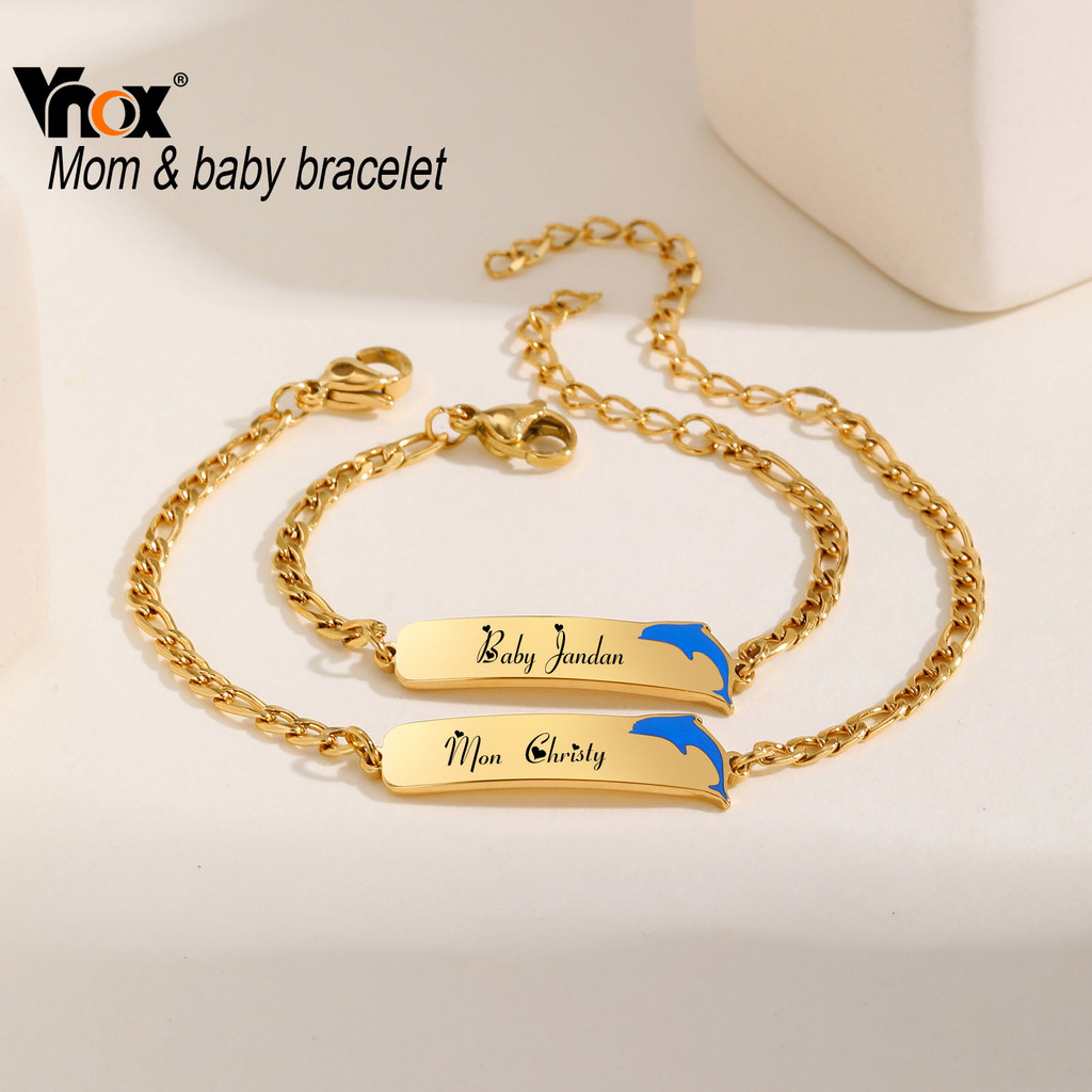 Conjunto De Pulseira Personalizada Vnox Dolphin Para Mamãe E Bebê , De Aço Inoxidável Em Ouro 18K Mãe Presente De Joias