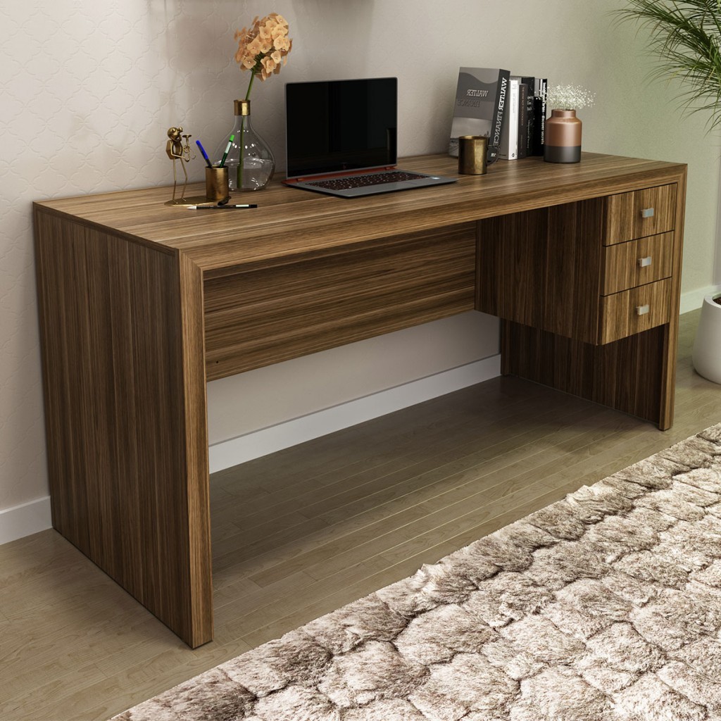 Detalhes do MESA ESCRITÓRIO 3 GAVETAS ME 4113 TABACO - TECNO MOBILI