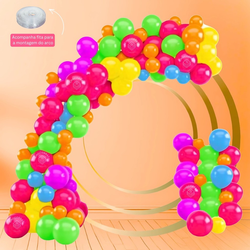 Kit 75 Balões NEON MISTO 9”+ MISTO 5”+ FITA PARA ARCO DESCONSTRUÍDO Balão Bexiga Liso/Cromado Para Festas KIT58+ em Oferta na Shopee