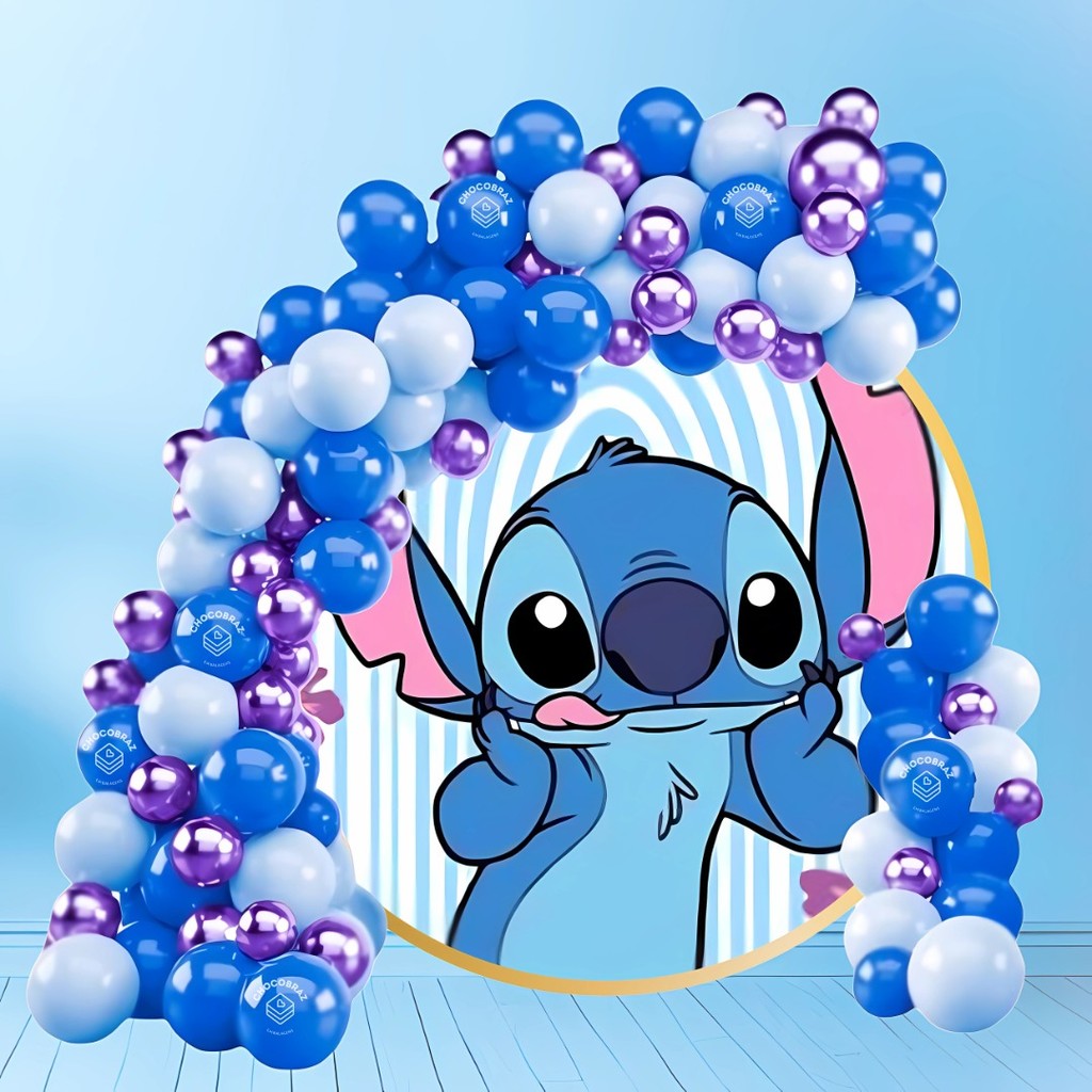 Kit 125 Balões STITCH Azul Claro 7”+ Azul 7”+ VIOLETA Metalizado 5” + FITA - Balão Bexiga KIT03+F em Oferta na Shopee