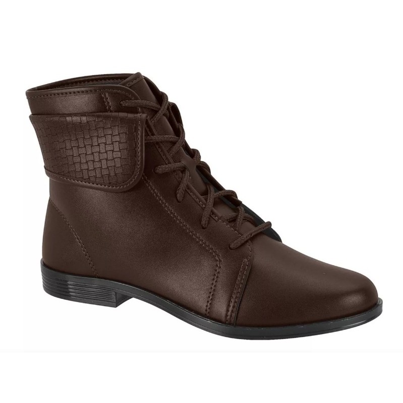Bota Feminina Coturno Moleca Marrom Detalhe  Trançado Conforto  Moderno Estilo Sofisticado Dia a Dia
