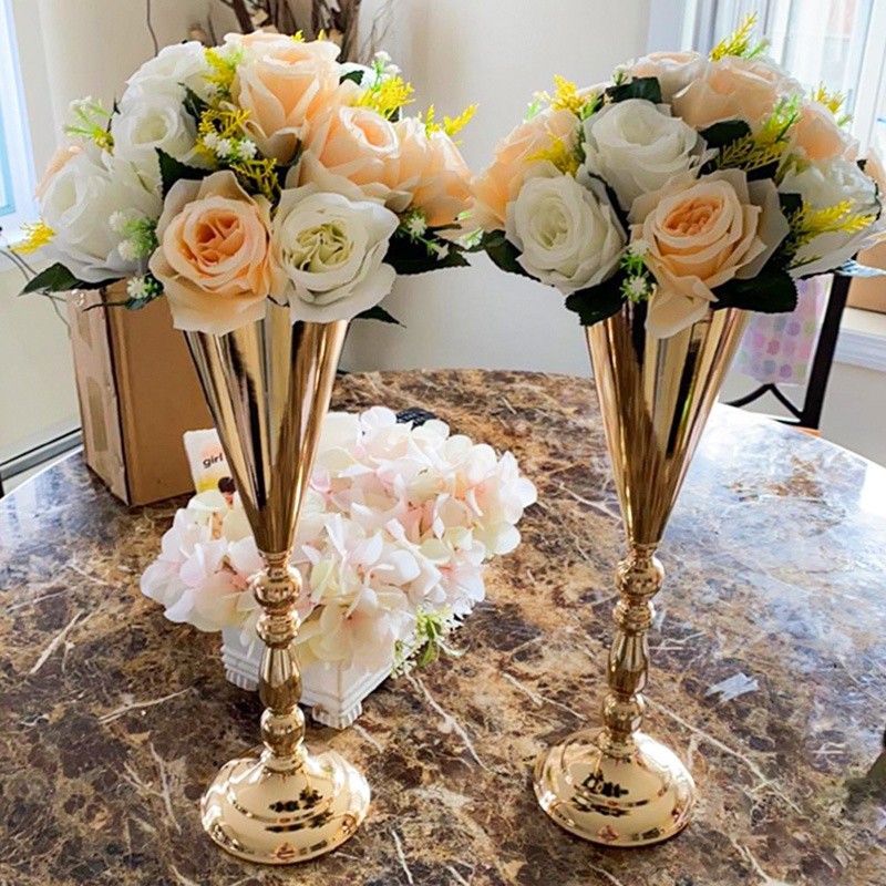 Vaso De Flores De Mesa , 2 Peças , Peça Central De Casamento , Decoração , Enfeites Artificiais Douradas Para Parte De A em Oferta na Shopee