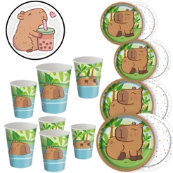 KIT FESTA CAPIVARA 16 PRATOS + 16 COPOS DESCARTÁVEL 200 ML PAPEL - FESTCOLOR (CHOCO)