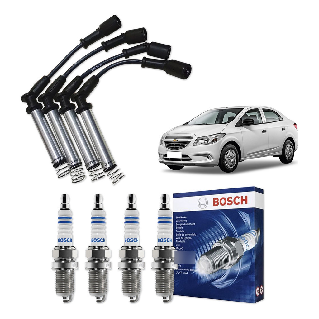 Kit Cabo E Vela de Ignição Original Bosch Chevrolet Prisma 1.0 8V Flex 2013 A 2019