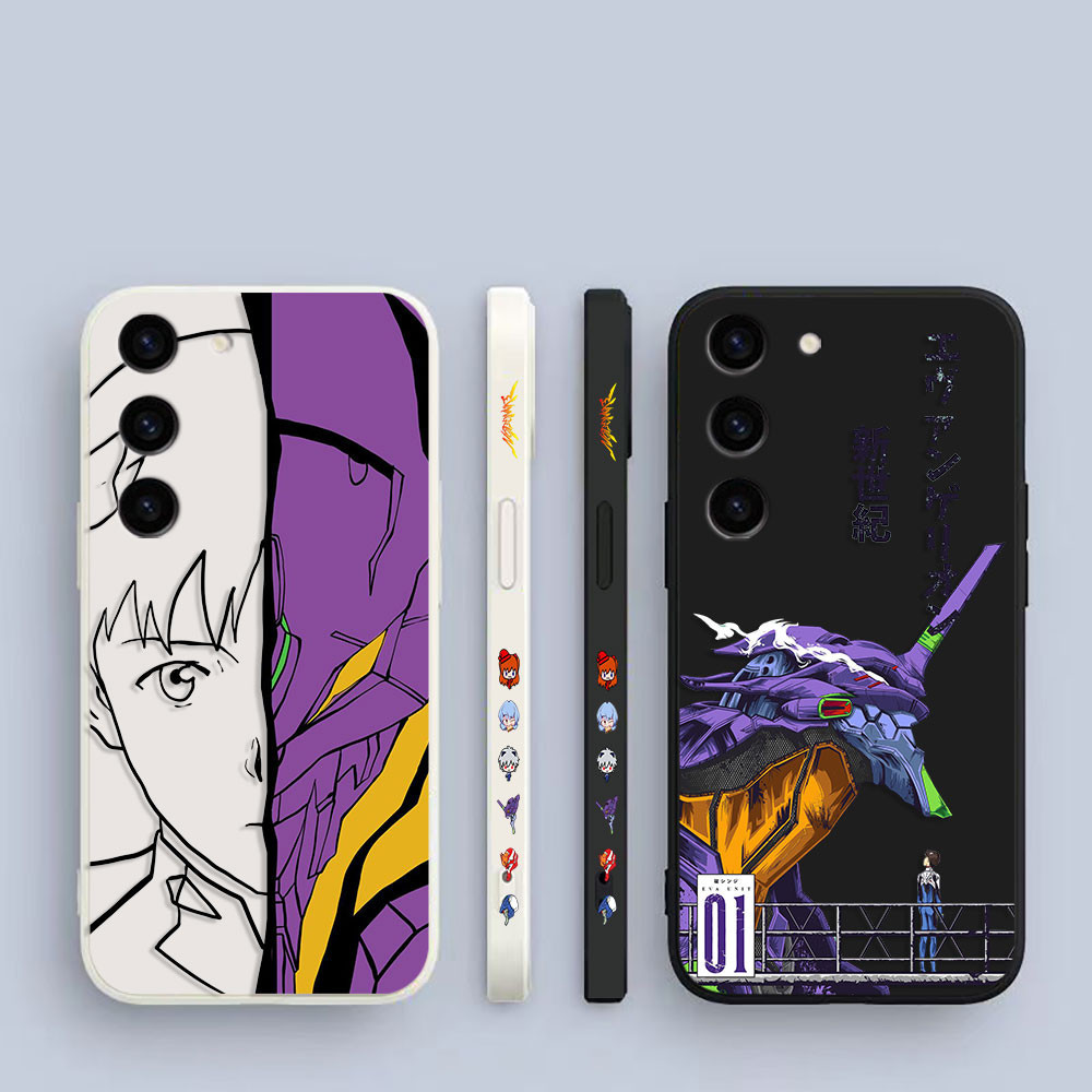 Desenho Animado Neon Gênesis Evangelion Estojo De Silicone Líquido Impresso Lateral Para Telefone Samsung Galaxy S24 S23 S21 S20 FE S22 S10 S10E S9 S8 Ultra Plus Lite 4G 5G
