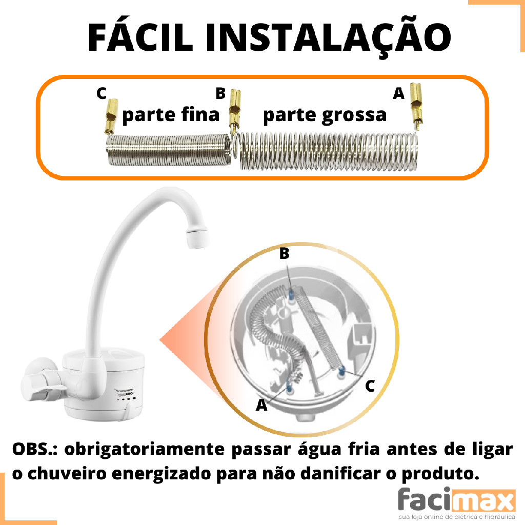 Resistência Torneira Elétrica Lorenzetti Easy 4 Temperaturas 220V (5500w) 127V (5500w)
