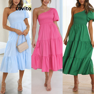 Lovito Vestido Casual Liso Assimétrico Com Camadas Em Camadas Para Mulheres LNL43126
