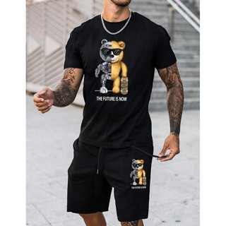 Kit Camiseta e Bermuda Masculino Urso Skatista The Future Casual Moderno