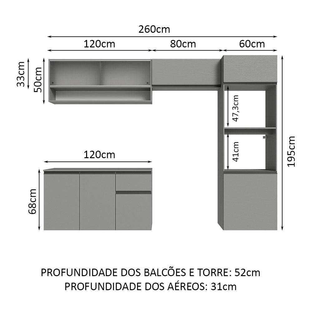 Armário de Cozinha Completa Suspenso 260cm Cinza Nice Madesa 11 · foto 2