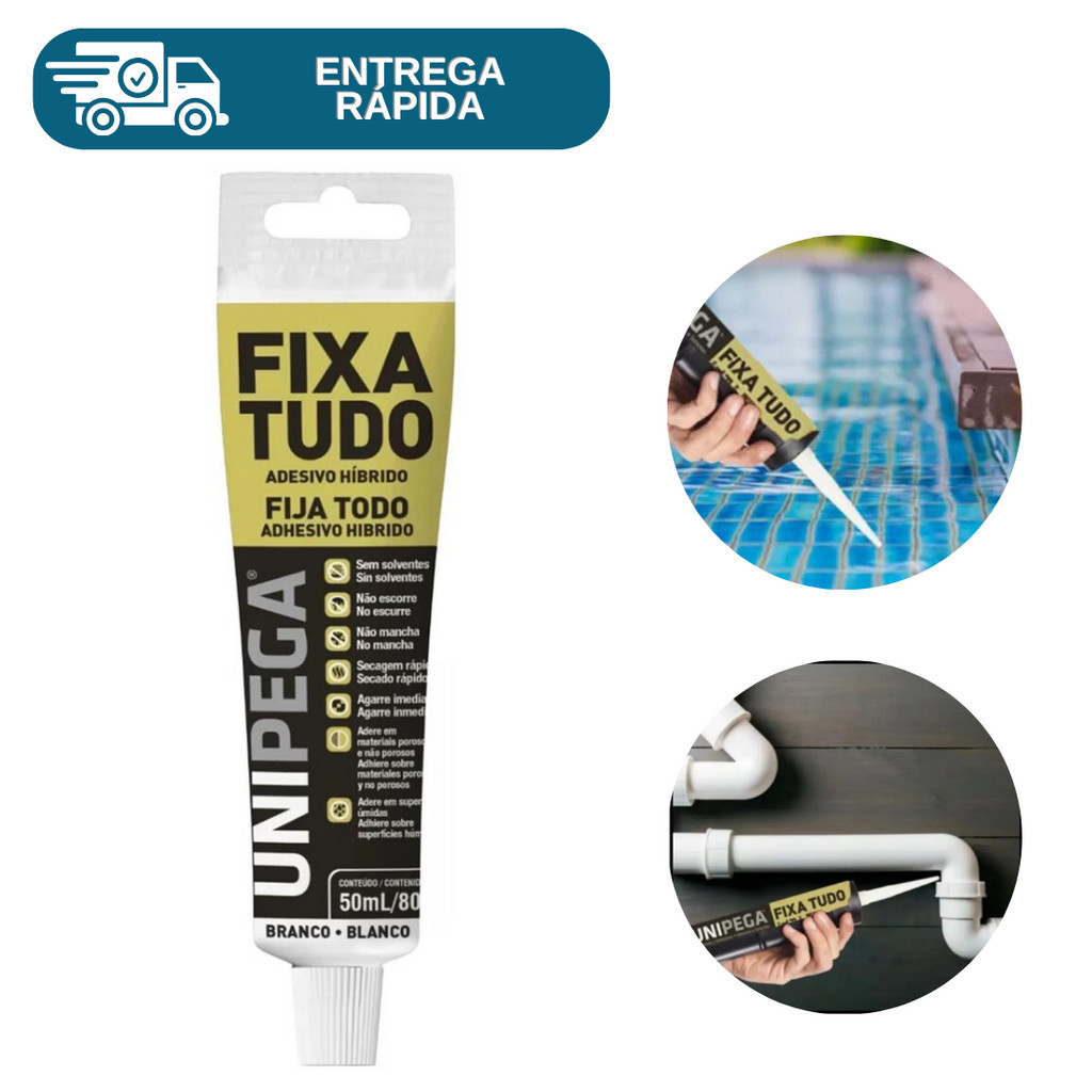 Cola Fixa Tudo Adesivo Hibrido 80g Poder De Adesão Até Debaixo D'água Veda Para Metais Concreto Vidros Pedra PVC