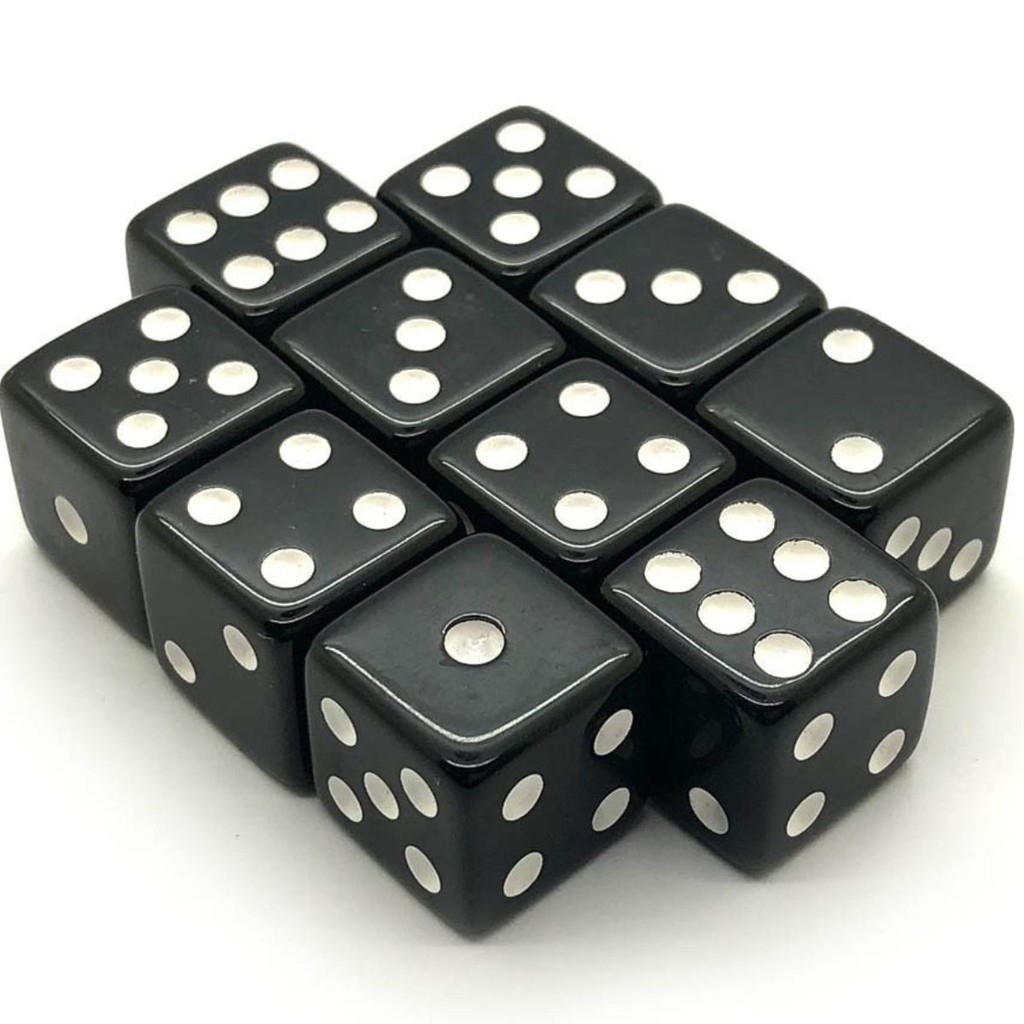 Kit Lote 100 Dados Preto 6 Faces Jogos Rpg 16mm Conjunto Cartas Branco Lado Xadrez General Tabuleiro em Oferta na Shopee