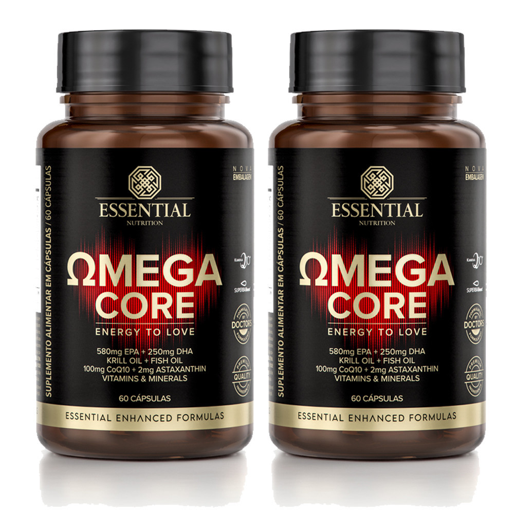 Ômega Core 60 cápsulas Essential Nutrition - 2 unidades - DPA, DHA, COQ10, Vitaminas e Minerais