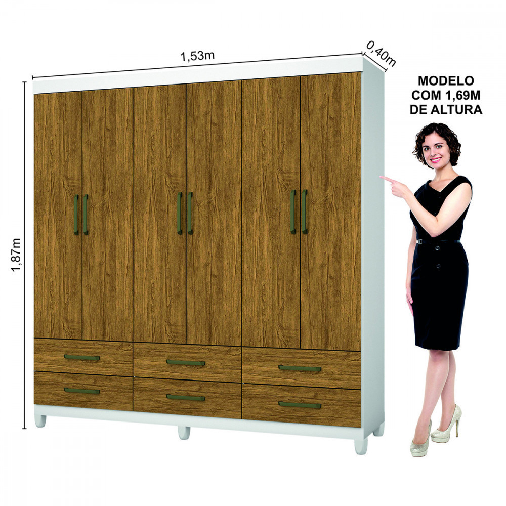 Guarda Roupa D22 6 Portas 6 Gavetas Com Pés Carioca Móveis