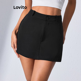 Lovito Shorts com Botões Frontais Liso Casual para Mulheres LBL08069