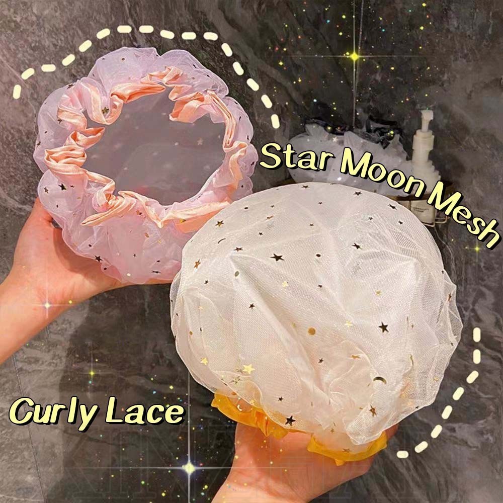 Chapéu De Banho Elástico Multicolor Reutilizável De Banda Elástica Para-Bonés Com Dupla Camada Estrela Da Lua Espessamento De Plástico À Prova D'água