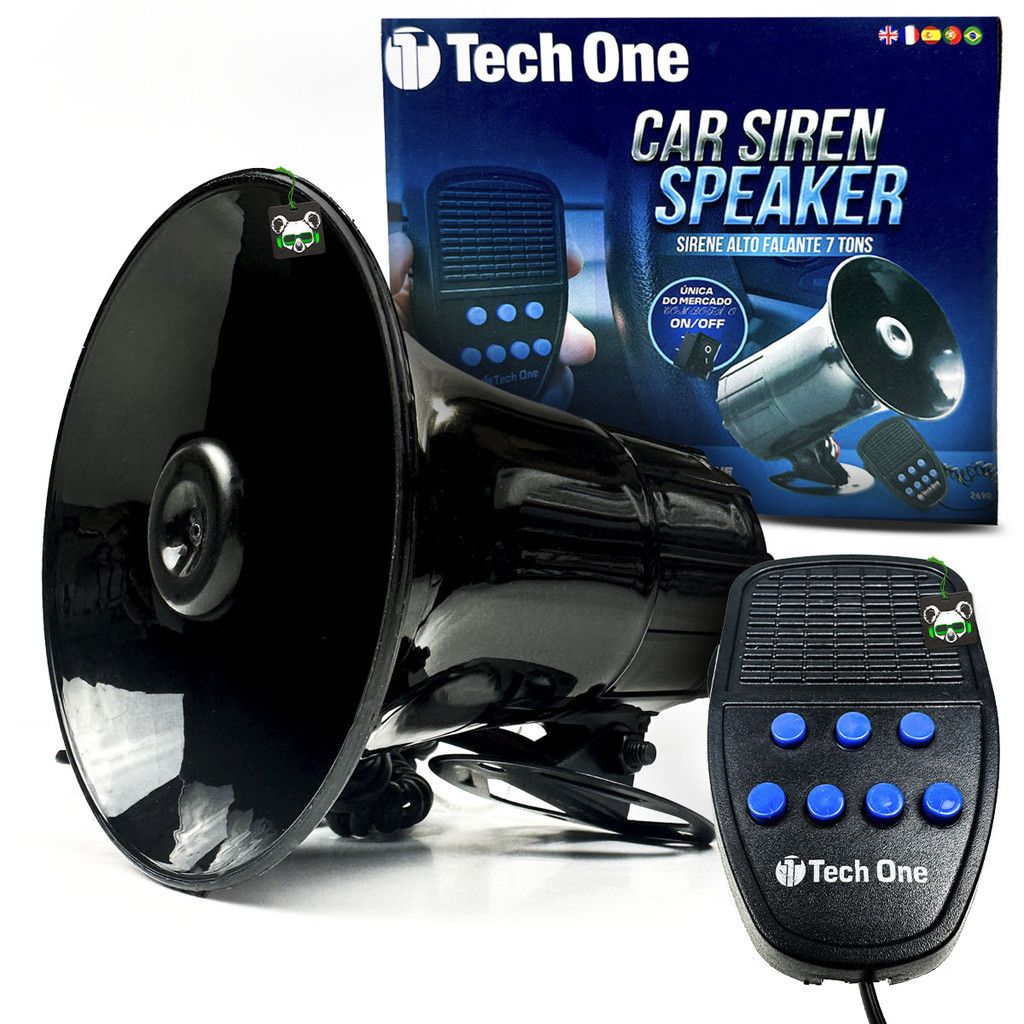 Sirene Carro Alto Falante Megafone 7 Tons Som Policia Alarme em Oferta na Shopee