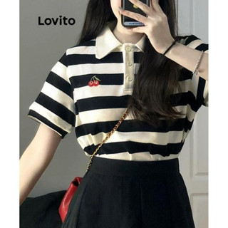 Lovito Camiseta Casual Listrada Com Botões Para Mulheres LNE43269