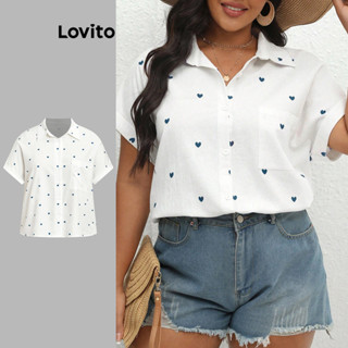 Lovito Plus Size Blusa Feminina Casual de Bolinhas Assimétrica com Bolso LBL08458