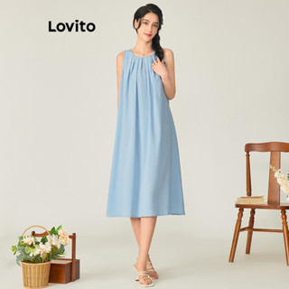 Lovito Casual Vestido Feminino Liso Franzido L71ED184 (Degradê)