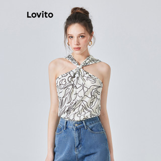 Lovito Casual Blusa Feminina Geométrica com Ombro de Fora L74ED254