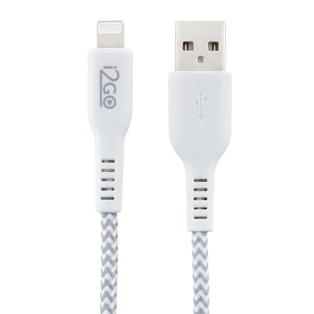 Cabo Lightning i2GO iPhone 5 até 14 Nylon Trançado 1m Branco e Cinza
