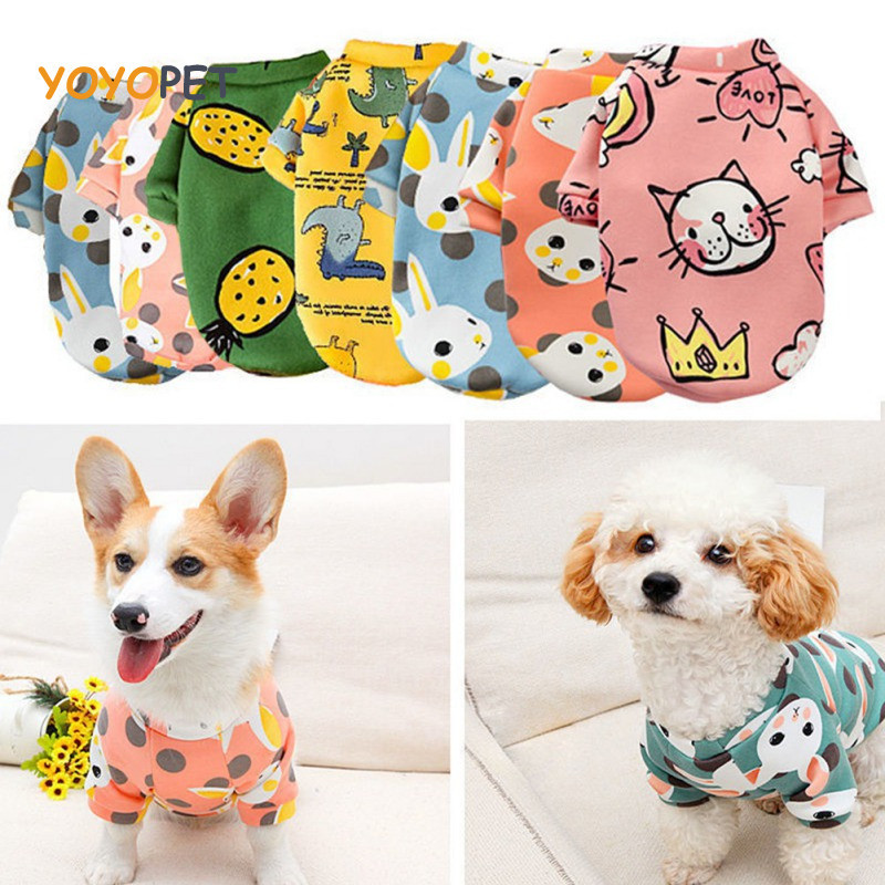 Bonito Desenho Animado Pullover De Algodão Estampado Para Animais De Estimação Roupa De Cachorro E Gato Casaco Macio