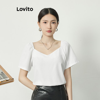 Lovito Blusa Elegante e Liso com Plissados para Mulheres L77ED200
