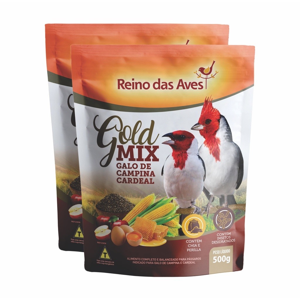 KIT COM 2 UN  GALO DE CAMPINA E CARDEAL GOLD MIX 500G - REINO DAS AVES em Oferta na Shopee