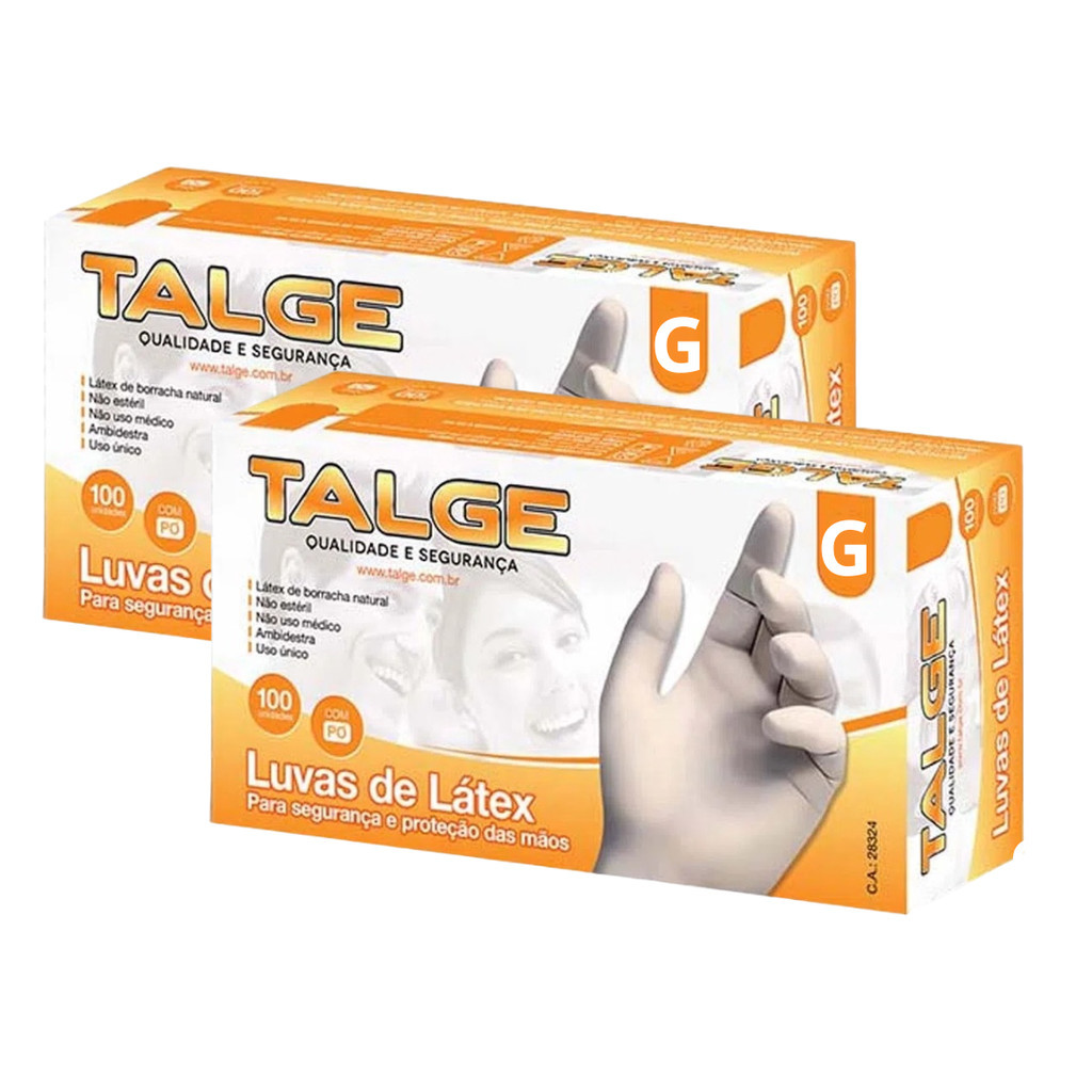 Kit 2 Luva de Látex Com pó talge Contem 100 uni Tamanho G