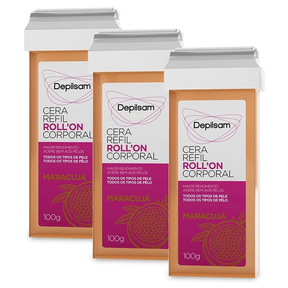 Kit Cera Refil Roll-On Corporal Depilsam Maracujá 100G (3 unidades)