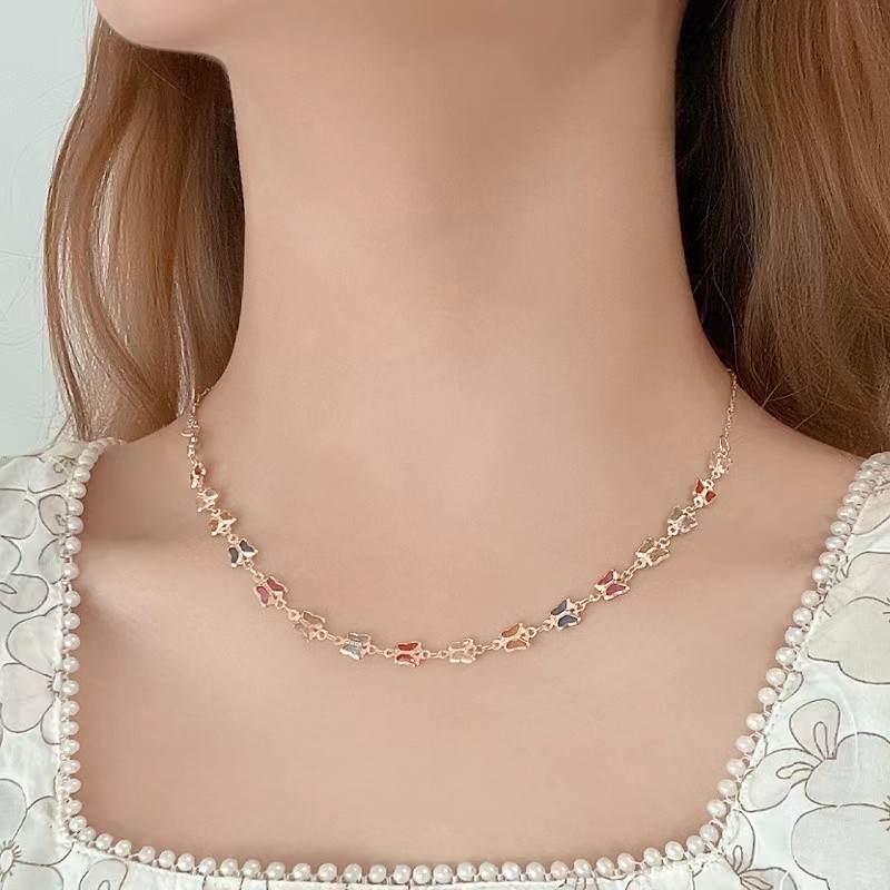 Colar Choker borboleta colorida estilo europeu e americano Folheado banhado a ouro 18k