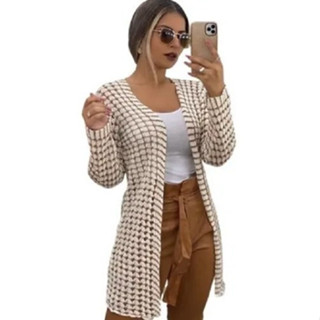 Cardigan Feminino Casaquinho Lã Feminino Inverno Xadrez