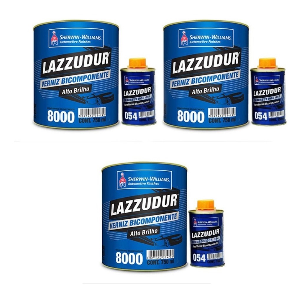 Verniz Automotivo Lazzuril 8000 C/ Catalisador 900ml 3 Kits