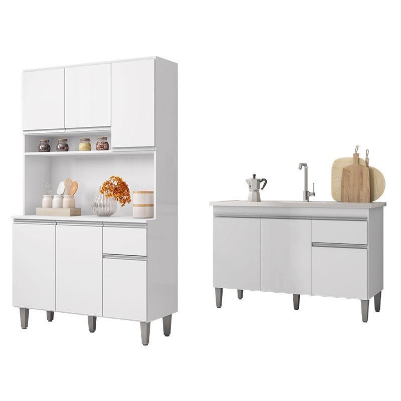 Balcão de Pia Tatiane 120 cm e Armário Cozinha Kit Márcia Branco Brilho - AJL em Oferta na Shopee