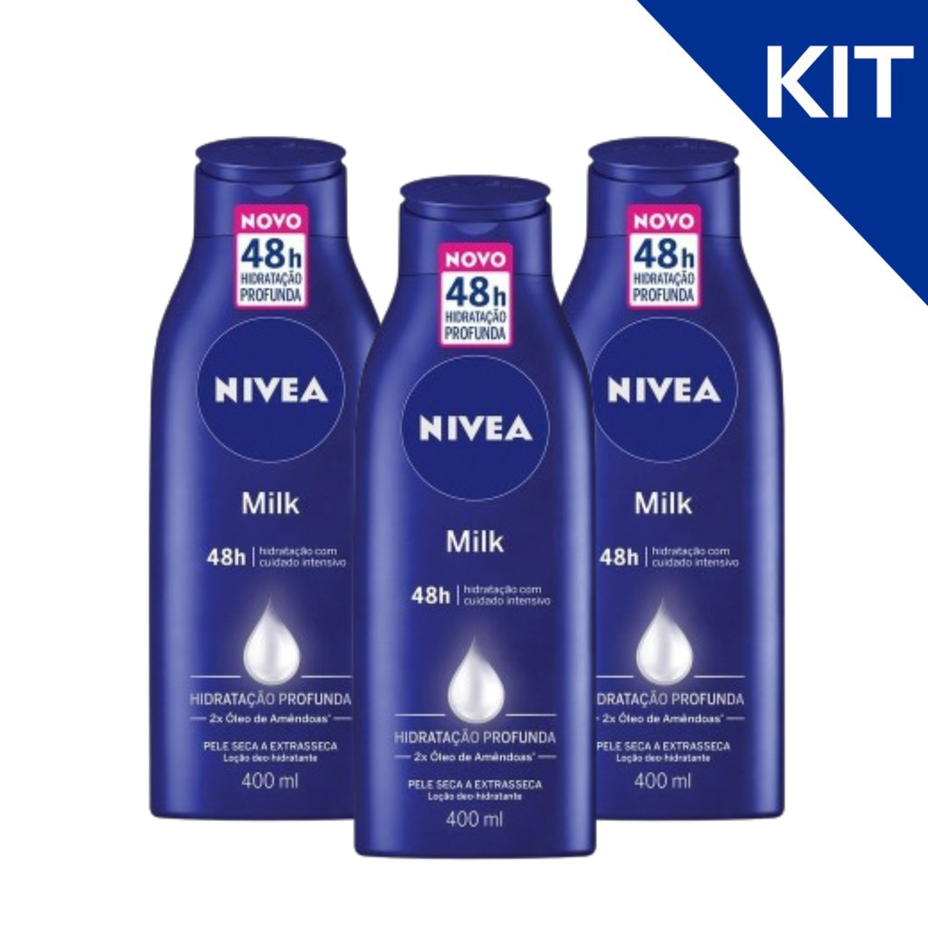 KIT NIVEA Loção Hidratante Milk Pele Seca a Extrasseca 400ml - 3 Unidades