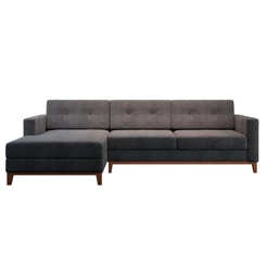 Sofá 3 Lugares Living com Chaise Esquerdo Pés e Base em Madeira Linho Cotton Grafite
