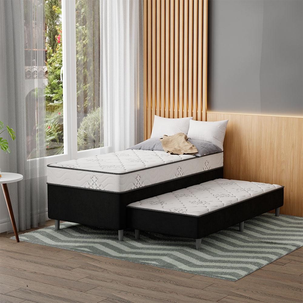 Cama Box Conjugada Solteiro Premier Unibox Molas Ensacadas (63x88x188) com Cama Auxiliar Preta  em Oferta na Shopee
