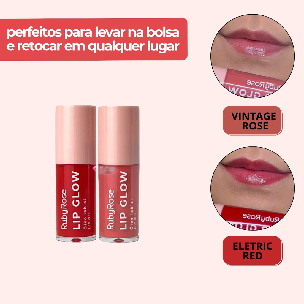 Kit C/1/2  Lip Glow Óleo Labial Ruby Rose Gloss Hidratante