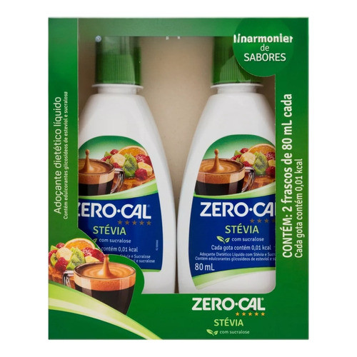Pack Adoçante Líquido Stevia Zero Cal Frasco 2 Unidades 80ml