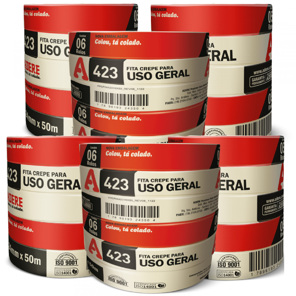Fita Crepe Pintura Uso Geral 423 24mm X 50m C/ 10 UN Adere em Oferta na Shopee