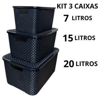 Kit 3 Caixas Organizadoras Pequena, Média ,Grande 7-15-20 Litros