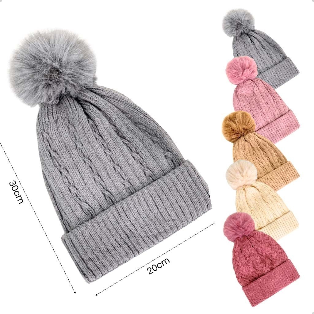 Touca Gorro com Pom Pom Forrada Tricô Feminina Adulto