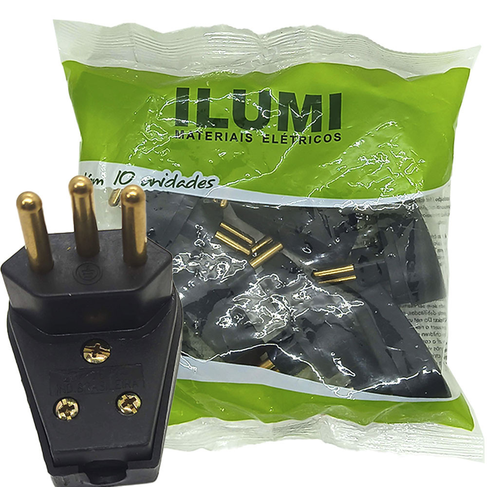 Plug Macho Gigante com Prensa Cabo 3 pinos de 20a para Extensão Tomada Kit 10 unidades