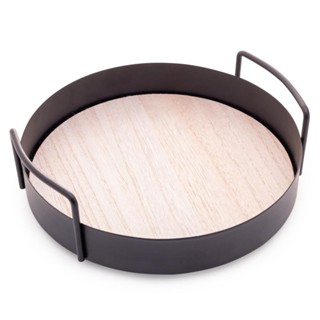 Bandeja Redonda Lyor de Metal Preto Fosco 20cm x 6cm