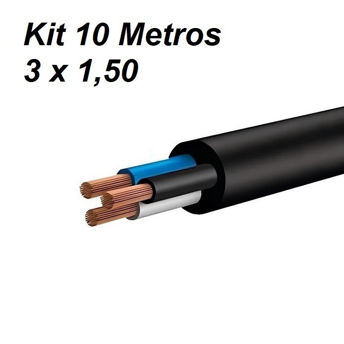 Kit 10 metros cabo pp 3x1,50mm preto