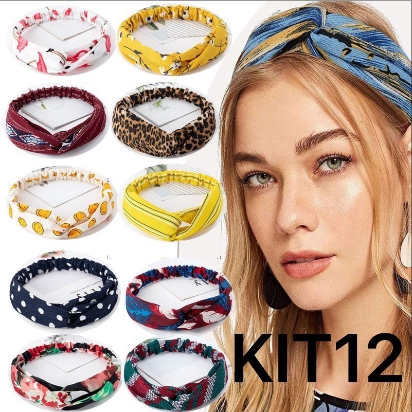 KIT Faixa De Cabelo Elatica Feminina Com Estampa Boêmia Vintage Tiara/Turbante/Bandana/
