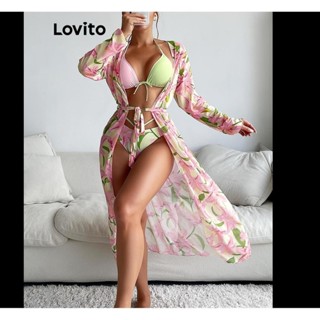 Lovito Conjunto De Biquíni Elegante Com Estampa Tropical Com Cadarço Para Mulheres LNL43038